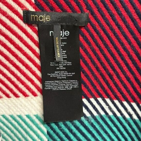 Women’s MAJE Emmy jacquard stripe wool-blend multicolor frayed hem shrug poncho - Picture 5 of 7